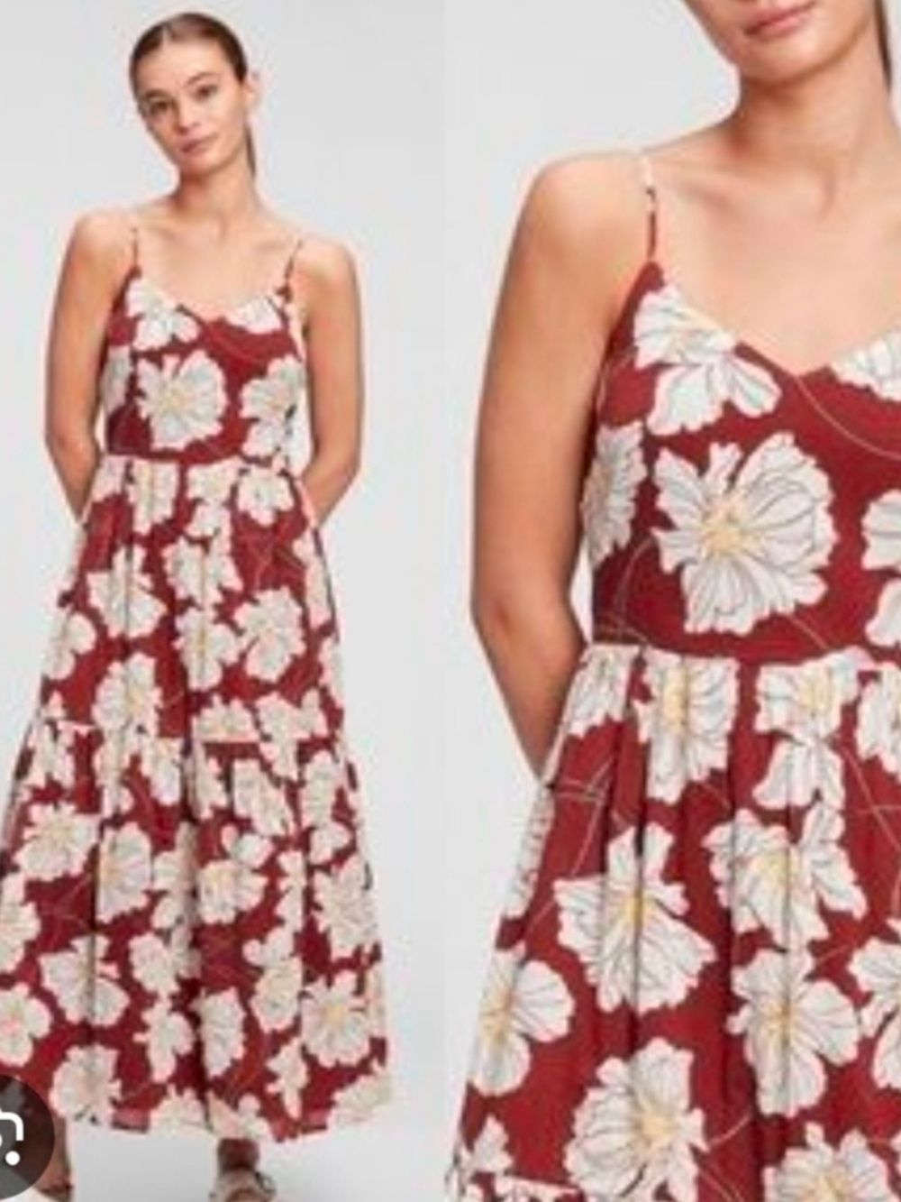GAP Floral Tiered Maxi Dress in Rust Red